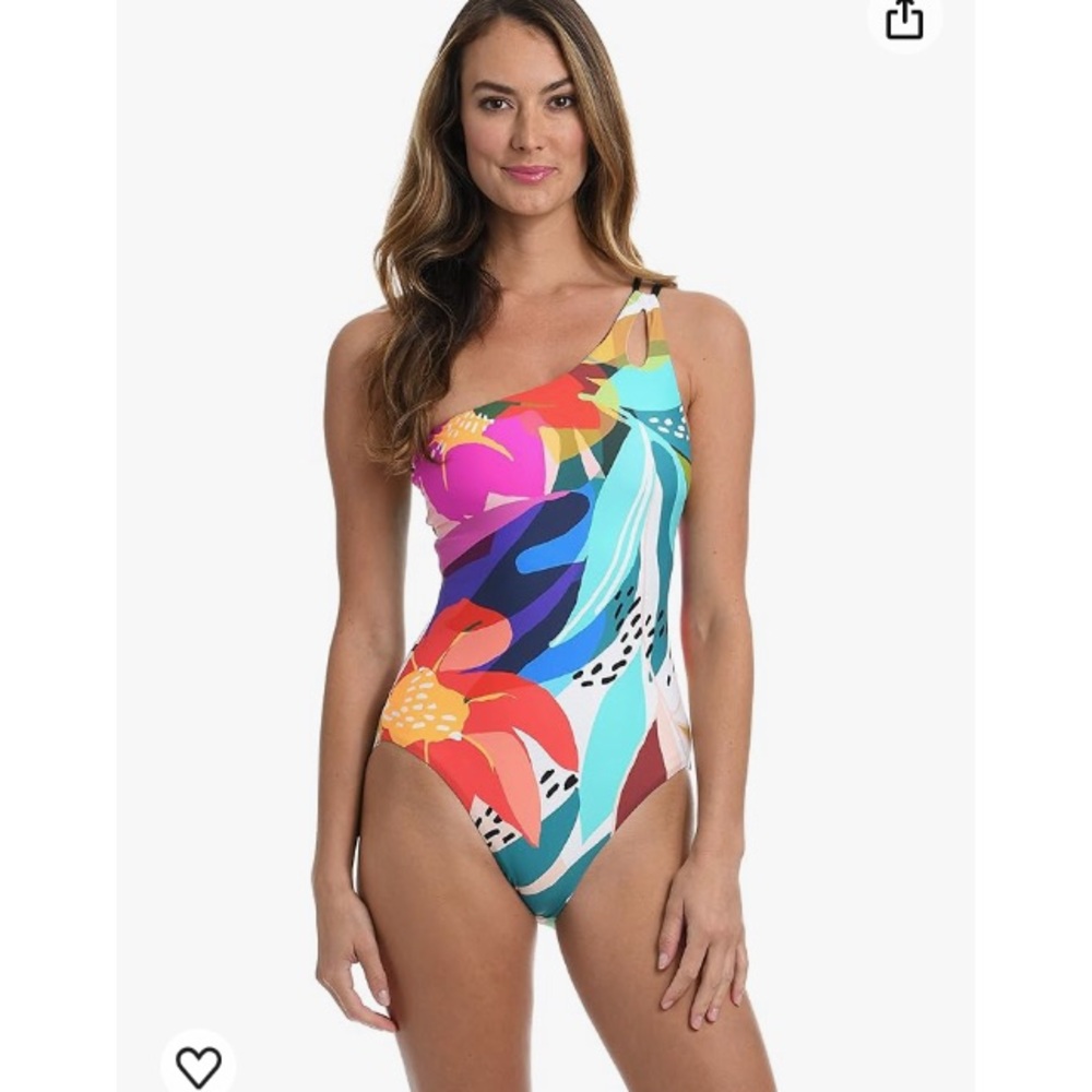 La Blanca Orange and Blue Artistic One Piece Swimsuit NWOT